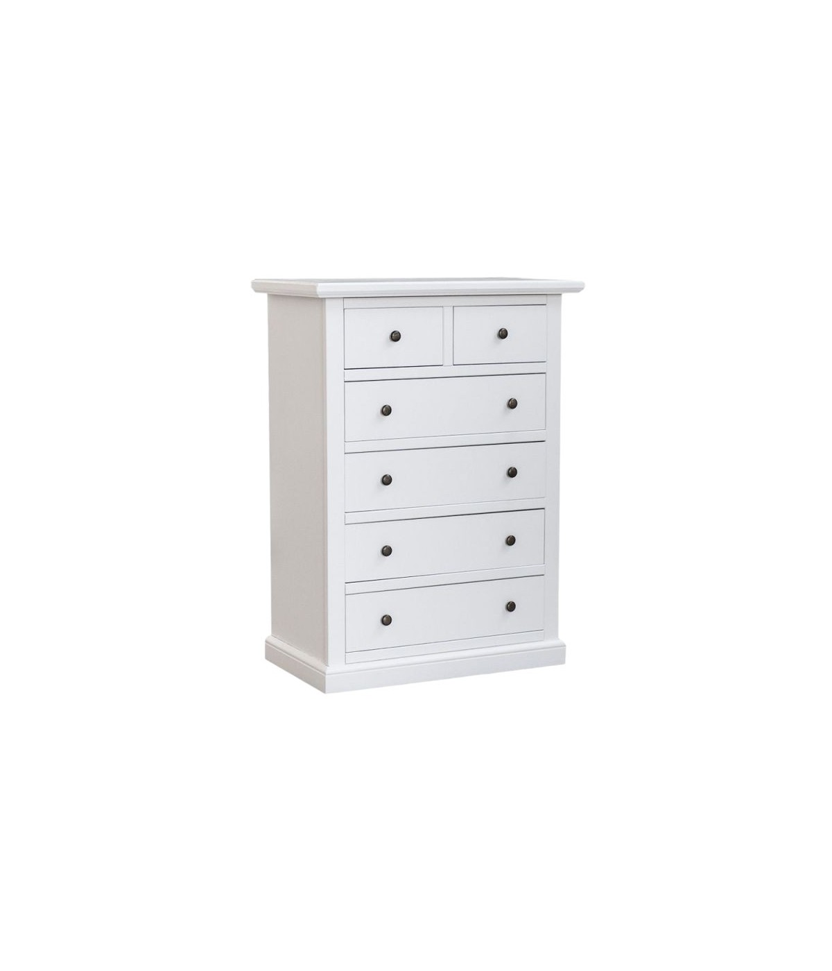 MOBILI 2G - Cassettiera 6 cassetti in legno shabby bianco 62x37X93 vista frontale