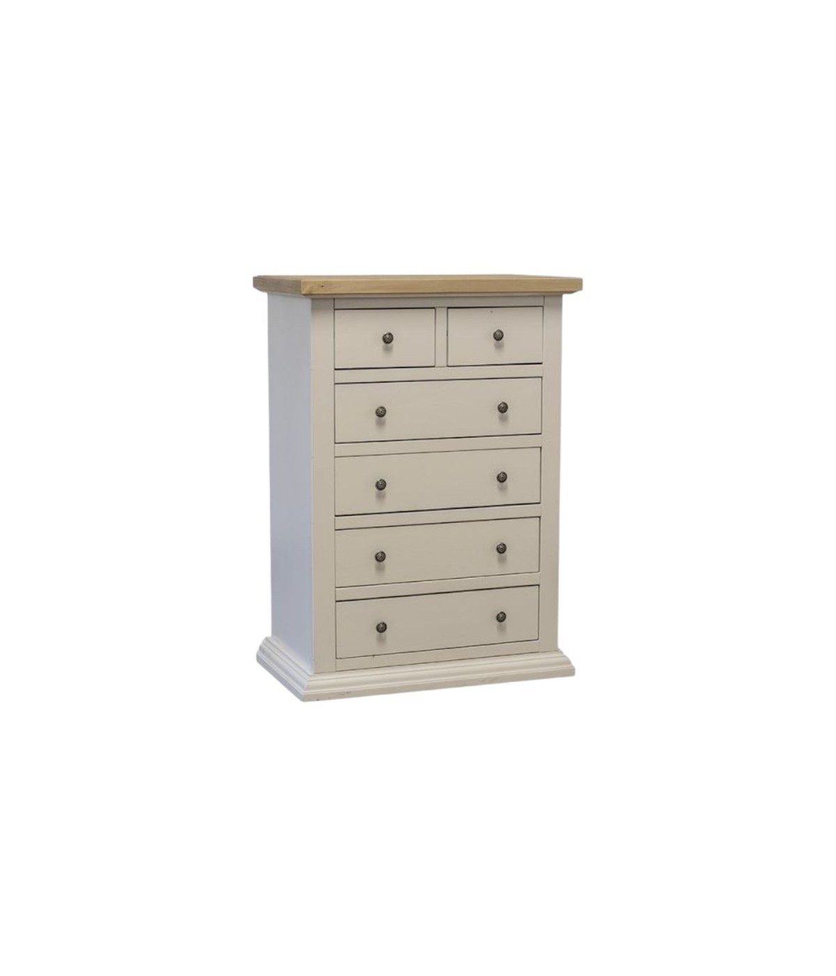 MOBILI 2G - Cassettiera 6 cassetti in legno shabby bianco naturale 62x37X93 VISTA FRONTALE