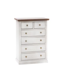 MOBILI 2G - Cassettiera 6 cassetti in legno shabby bianco anticato noce 62x37X93 VISTA FRONTALE