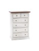 MOBILI 2G - Cassettiera 6 cassetti in legno shabby bianco anticato noce 62x37X93 VISTA FRONTALE