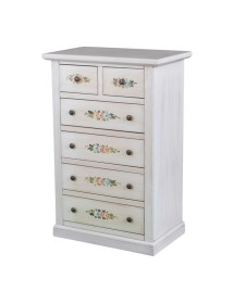 MOBILI 2G - Cassettiera 6 cassetti in legno shabby bianco anticato decorato 62x37X93 VISTA FRONTALE