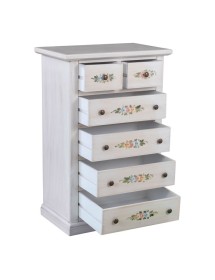 MOBILI 2G - Cassettiera 6 cassetti in legno shabby bianco anticato decorato 62x37X93 VISTA FRONTALE