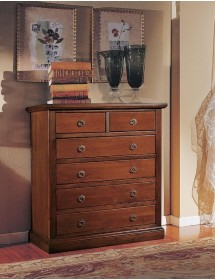 MOBILI 2G - Cassettiera 6 cassetti in legno arte povera tinta noce 86x40X96 VISTA FRONTALE