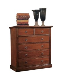 MOBILI 2G - Cassettiera 6 cassetti in legno arte povera tinta noce 86x40X96 VISTA FRONTALE