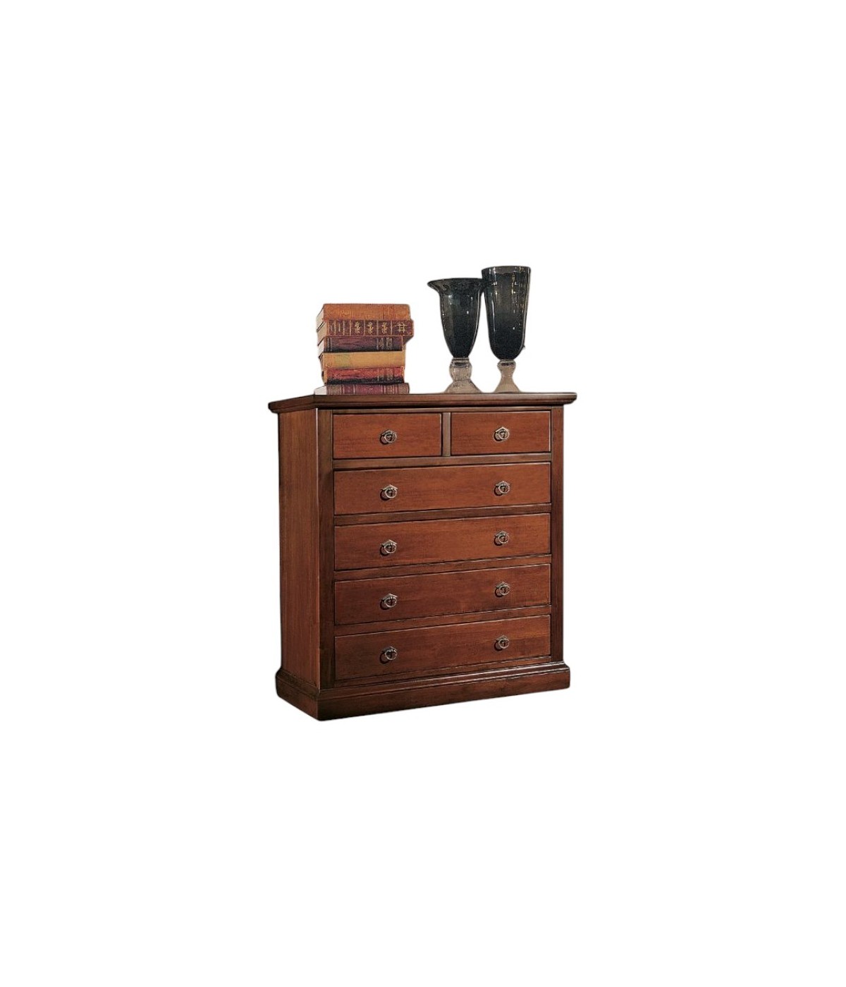 MOBILI 2G - Cassettiera 6 cassetti in legno arte povera tinta noce 86x40X96 VISTA FRONTALE