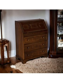 MOBILI 2G - Cassettiera classica 5 cassetti con ribalta legno tinta noce scuro 66x34X88 vista frontale