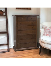 Cassettiera 8 cassetti in legno arte povera tinta noce 87x40X126 vista frontale