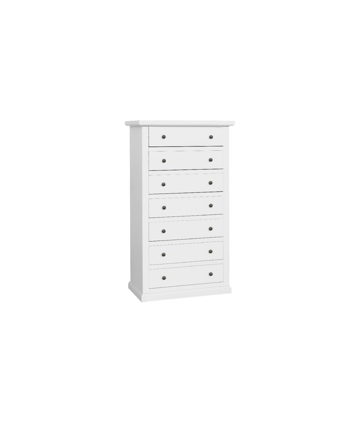 MOBILI 2G - Cassettiera 7 cassetti in legno shabby bianco 68x40X125 vista frontale