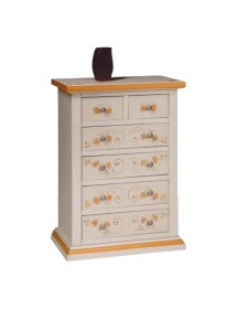 MOBILI 2G - Cassettiera 6 cassetti in legno shabby bianco anticato decorato 62x37X93 vista frontale