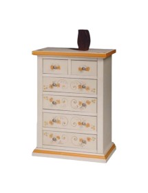 MOBILI 2G - Cassettiera 6 cassetti in legno shabby bianco anticato decorato 62x37X93 vista frontale