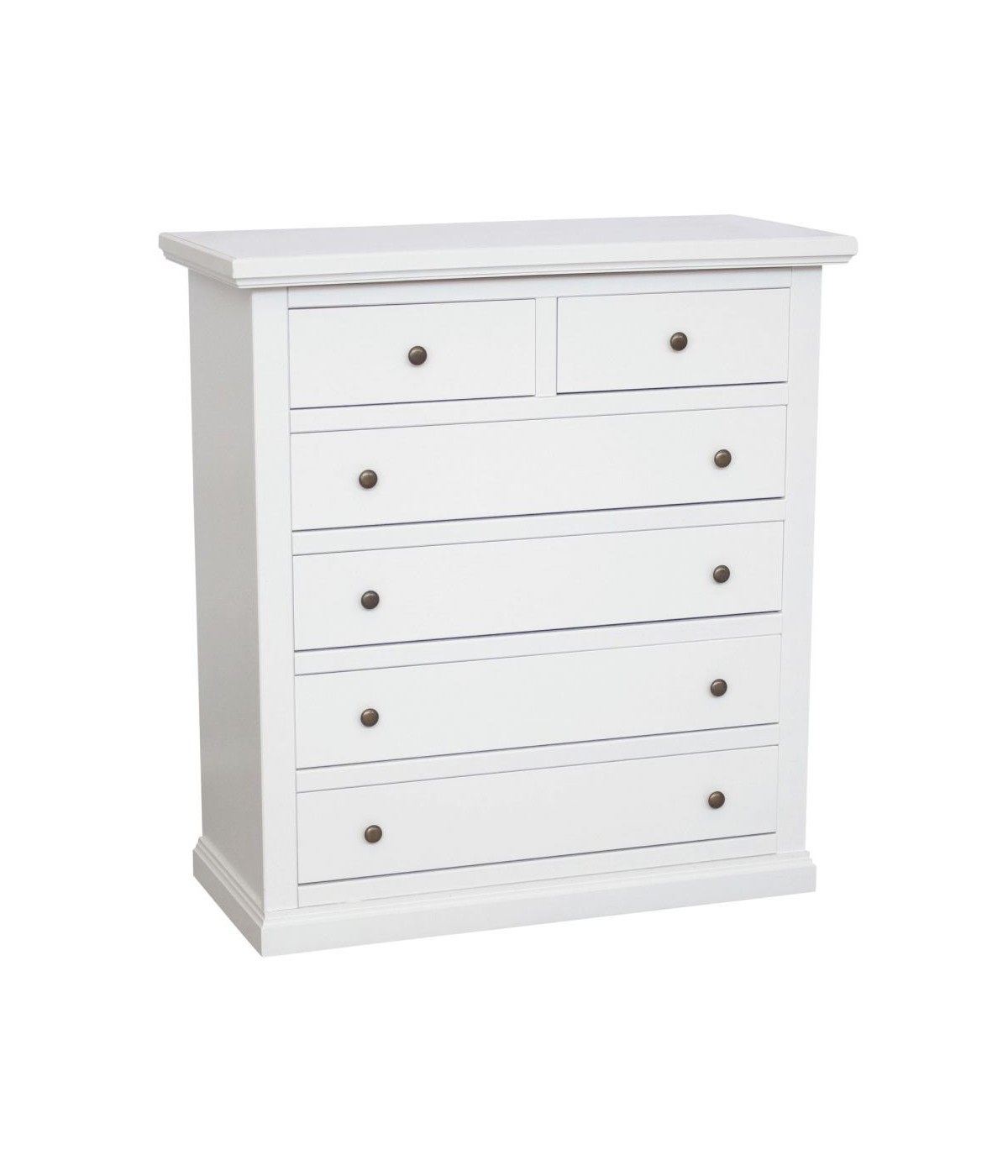 Cassettiera 6 cassetti legno shabby bianco pomolo bronzo 86x40X96 VISTA FRONTALE