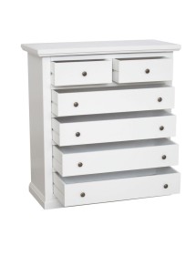 Cassettiera 6 cassetti legno shabby bianco pomolo bronzo 86x40X96 VISTA FRONTALE