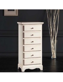 MOBILI 2G - Cassettiera 6 cassetti in legno shabby chic bianco 50x35X105 vista frontale