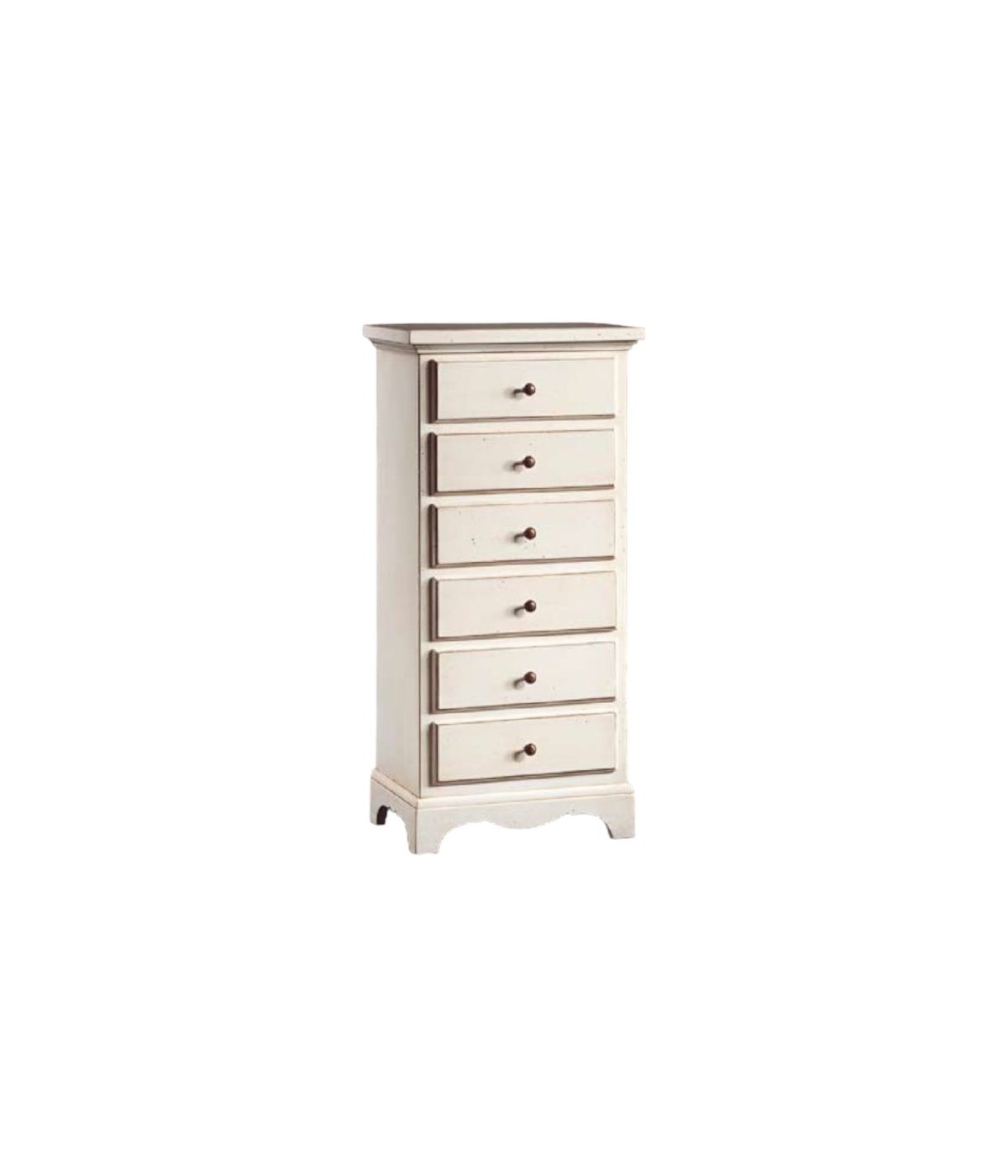 MOBILI 2G - Cassettiera 6 cassetti in legno shabby chic bianco 50x35X105 vista frontale