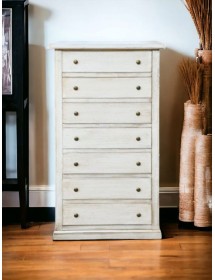 MOBILI 2G - Cassettiera 7 cassetti in legno shabby bianco anticato 70x40X120 vista frontale