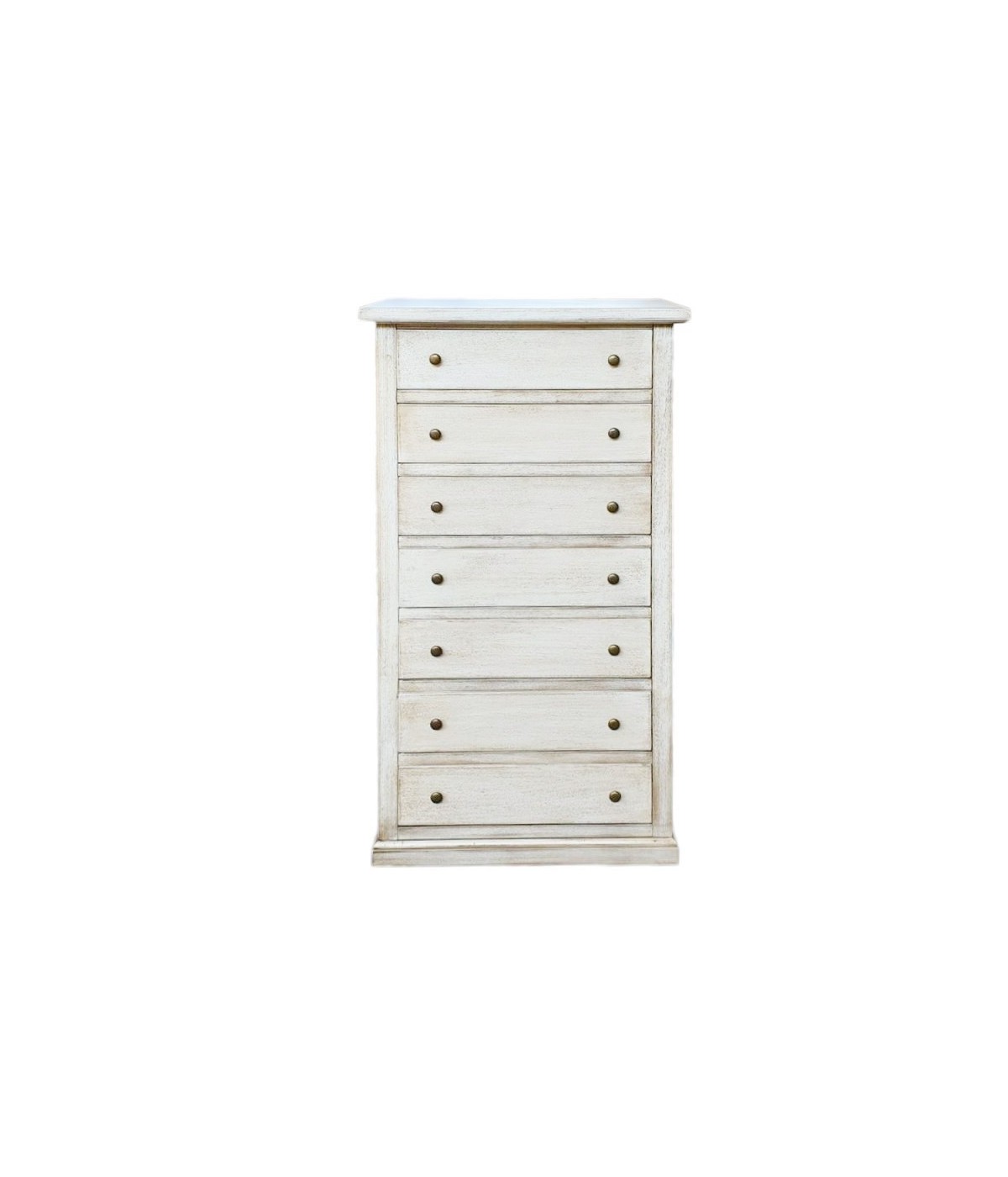 MOBILI 2G - Cassettiera 7 cassetti in legno shabby bianco anticato 70x40X120 vista frontale