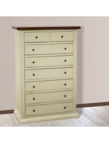 MOBILI 2G - Cassettiera 8 cassetti in legno shabby avorio anticato noce 87x40X125 VISTA FRONTALE