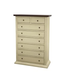 MOBILI 2G - Cassettiera 8 cassetti in legno shabby avorio anticato noce 87x40X125 VISTA FRONTALE