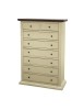 MOBILI 2G - Cassettiera 8 cassetti in legno shabby avorio anticato noce 87x40X125 VISTA FRONTALE