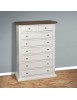 MOBILI 2G - Cassettiera 8 cassetti in legno shabby bianco e noce 87x40X125 vista frontale