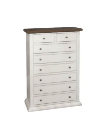 MOBILI 2G - Cassettiera 8 cassetti in legno shabby bianco e noce 87x40X125 vista frontale