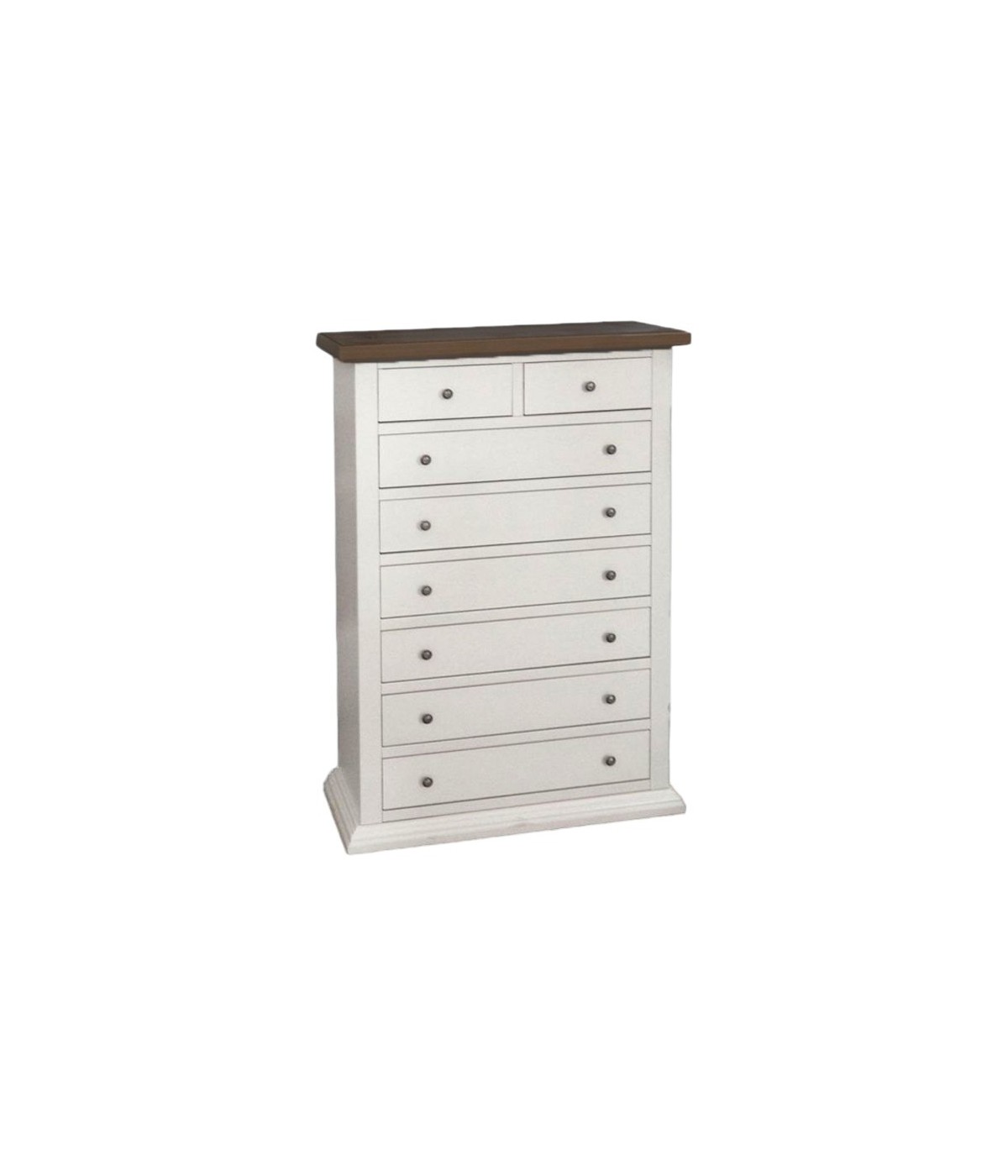 MOBILI 2G - Cassettiera 8 cassetti in legno shabby bianco e noce 87x40X125 vista frontale