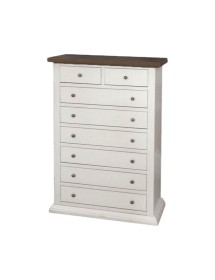 MOBILI 2G - Cassettiera 8 cassetti in legno shabby bianco e noce 87x40X125 vista frontale