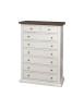 MOBILI 2G - Cassettiera 8 cassetti in legno shabby bianco e noce 87x40X125 vista frontale