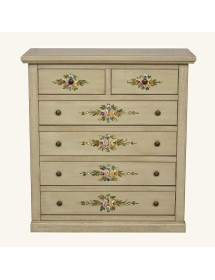 MOBILI 2G - Cassettiera 6 cassetti in legno shabby avorio anticato decorato 86x40X96 VISTA FRONTALE