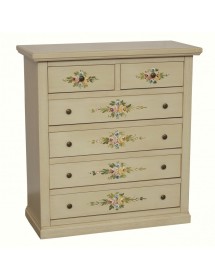 MOBILI 2G - Cassettiera 6 cassetti in legno shabby avorio anticato decorato 86x40X96 VISTA FRONTALE