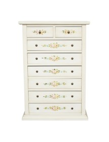 MOBILI 2G - Cassettiera 8 cassetti legno shabby bianco anticato decori 87x40X125 vista frontale