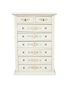 MOBILI 2G - Cassettiera 8 cassetti legno shabby bianco anticato decori 87x40X125 vista frontale