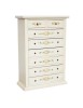 MOBILI 2G - Cassettiera 8 cassetti legno shabby bianco anticato decori 87x40X125 vista frontale