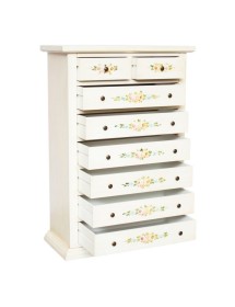 MOBILI 2G - Cassettiera 8 cassetti legno shabby bianco anticato decori 87x40X125 vista frontale