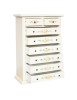 MOBILI 2G - Cassettiera 8 cassetti legno shabby bianco anticato decori 87x40X125 vista frontale