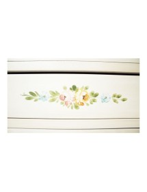 MOBILI 2G - Cassettiera 8 cassetti legno shabby bianco anticato decori 87x40X125 vista frontale