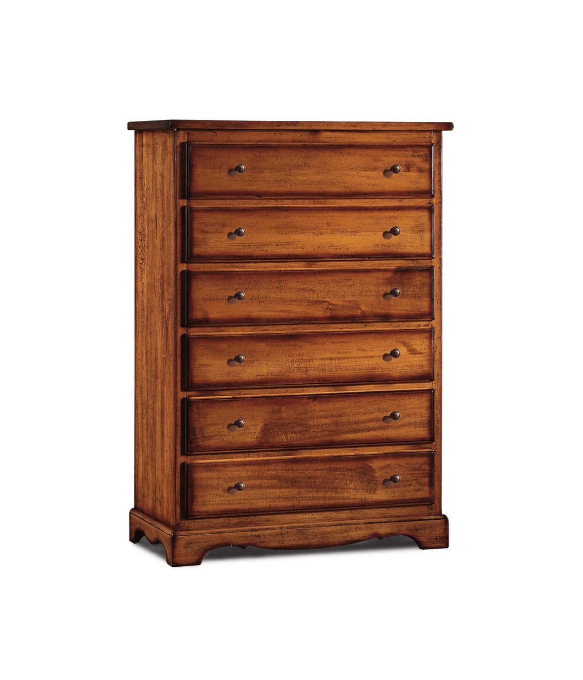 MOBILI 2G - Cassettiera arte povera 6 cassetti in legno tinta noce scuro 97x49X140 vista frontale