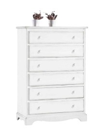 MOBILI 2G - Cassettiera 6 cassetti legno shabby bianco 97x49X140 vista frontale