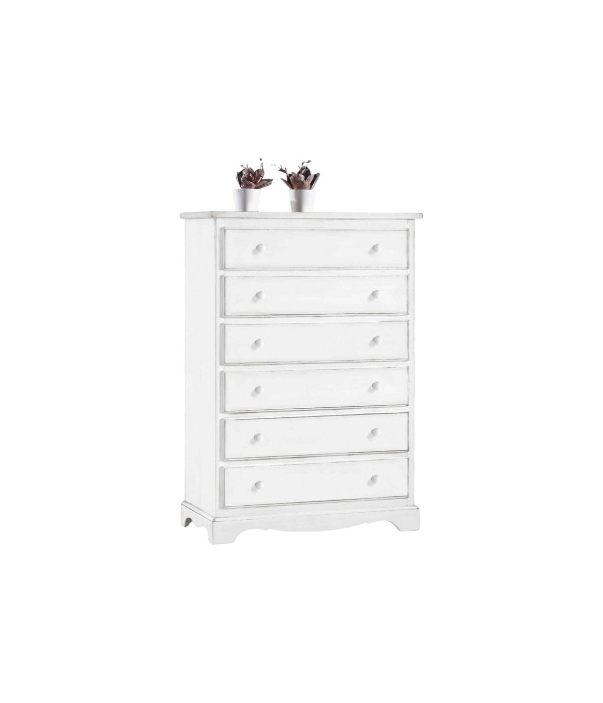 MOBILI 2G - Cassettiera 6 cassetti legno shabby bianco 97x49X140 vista frontale