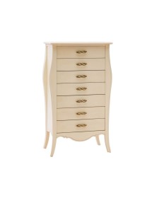 MOBILI 2G - Cassettiera 7 cassetti in legno shabby avorio L.80 x P.47 H.138 vista frontale