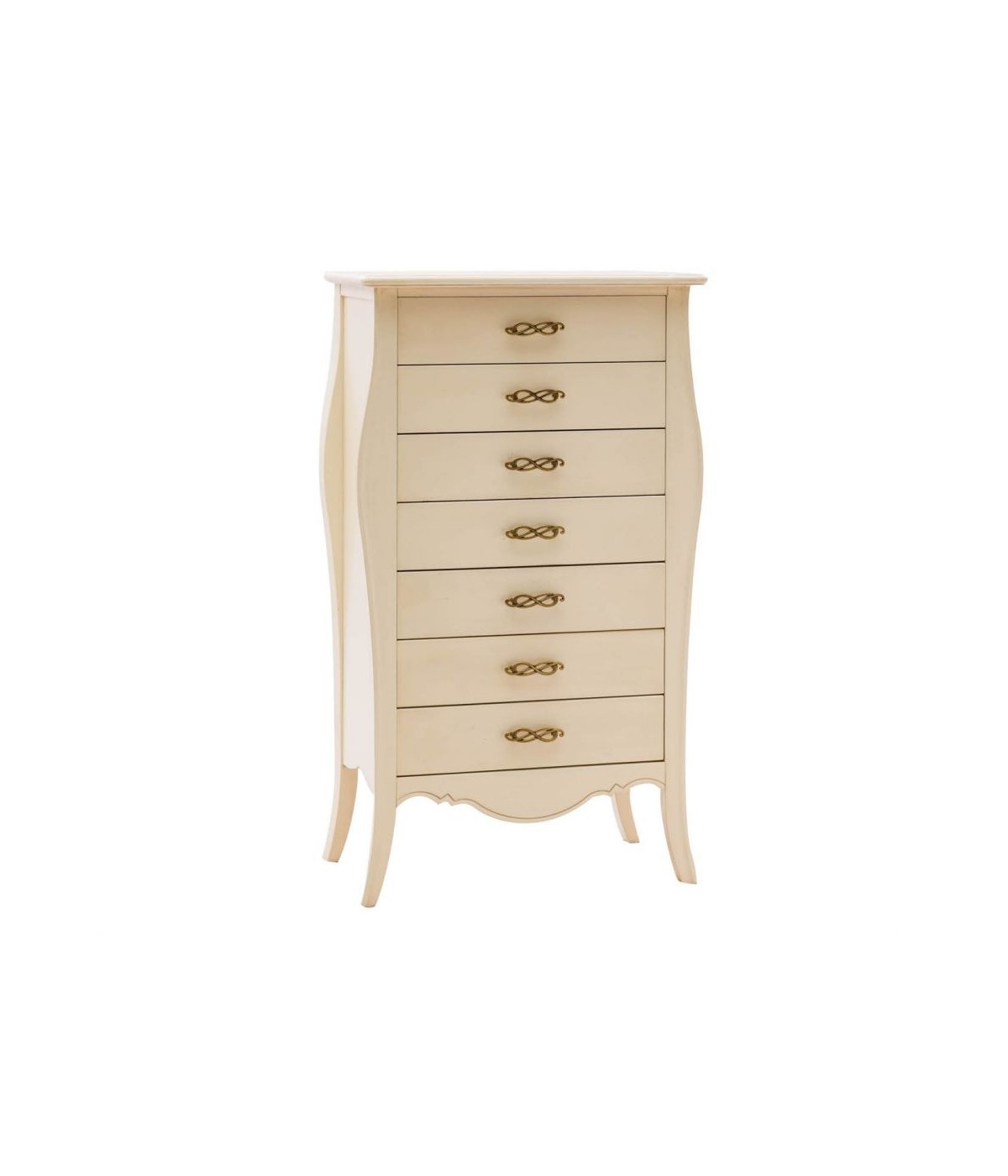 MOBILI 2G - Cassettiera 7 cassetti in legno shabby avorio L.80 x P.47 H.138 vista frontale