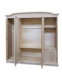 MOBILI 2G - Armadio 4 ante cappello sagomato In Legno grezzo 205x56x197 vista frontale