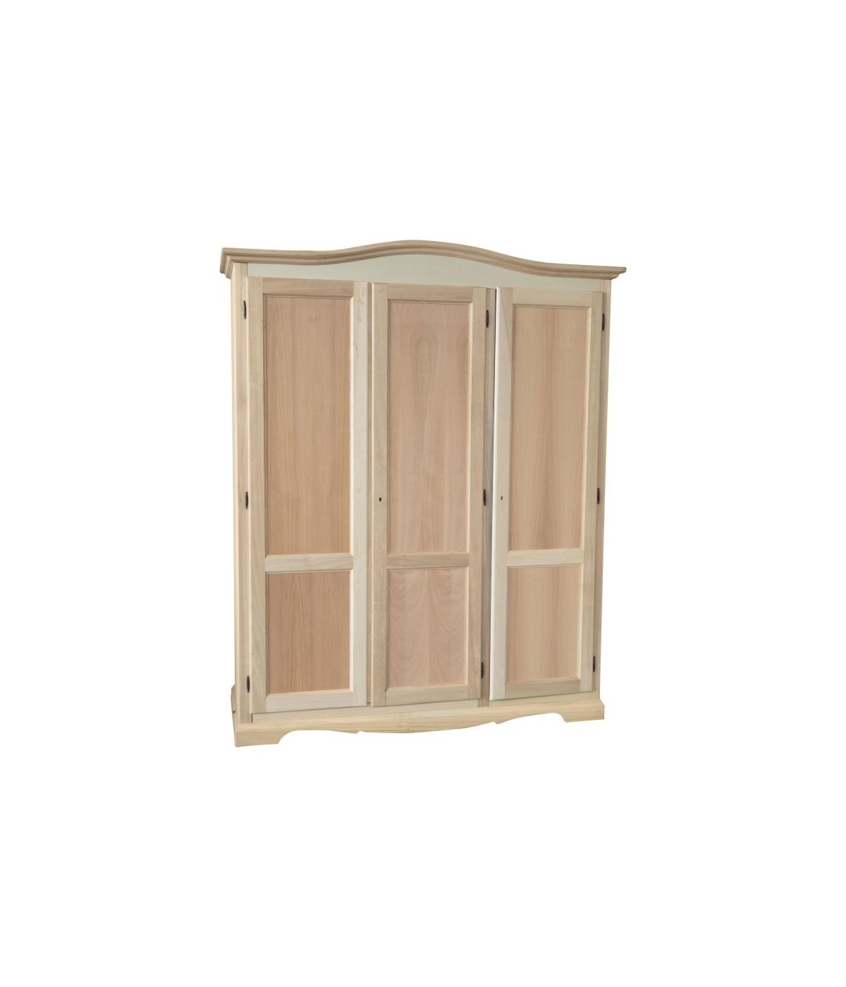 MOBILI 2G - Armadio 3 ante cappello sagomato In Legno grezzo 158x56x197 vista frontale