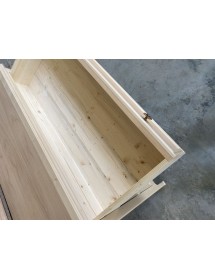 MOBILI 2G - Cassettiera 3 cassetti In Legno massello grezzo 115x50x85 vista frontale cassetto aperto