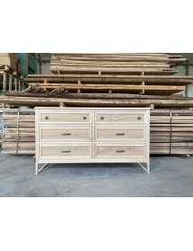 MOBILI 2G - Cassettiera 6 cassetti In Legno massello grezzo 150x50x85 vista frontale