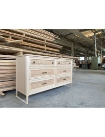 MOBILI 2G - Cassettiera 6 cassetti In Legno massello grezzo 150x50x85 vista frontale