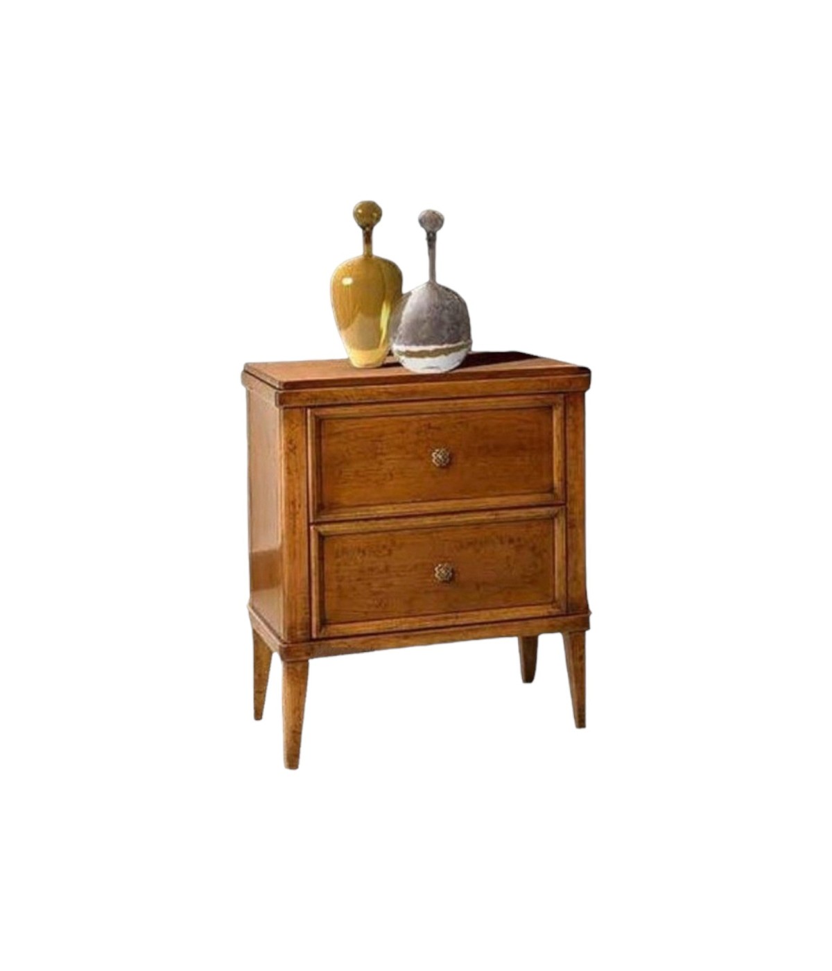 MOBILI 2G - COMODINO CLASSICO IN LEGNO 2 CASSETTI FINITURA BASSANO L.58 P.38 H.70 vista frontale