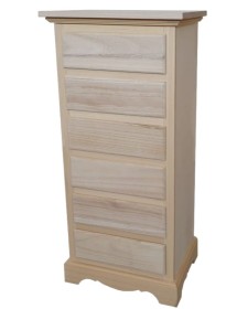 MOBILI 2G - Cassettiera classica 6 cassetti In Legno grezzo 50x35x105 vista frontale
