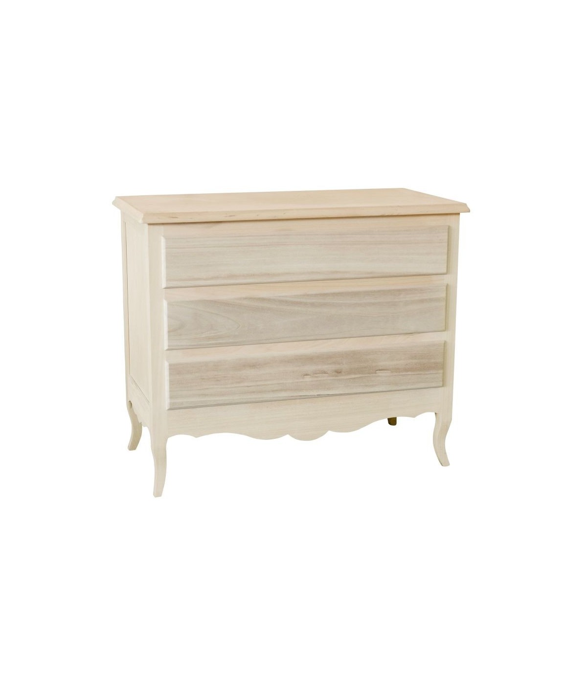 MOBILI 2G - Cassettiera classica 3 cassetti In Legno grezzo 107x52x89 VISTA FRONTALE