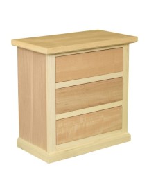 MOBILI 2G - Comodino classico 3 cassetti In Legno grezzo 60x35x64 vista frontale